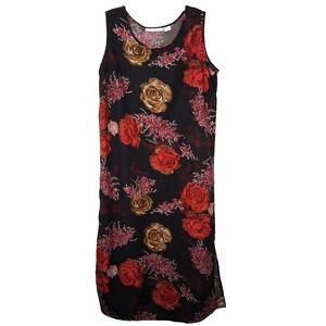 Vintage 90s Black Floral Maxi Dress‎ Sleeveless Size 14W Whimsigoth Grunge Fairy